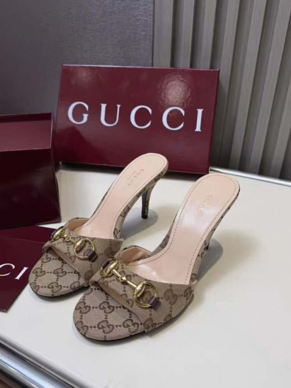 Gucci GG Canvas Horsebit High Heel Mules